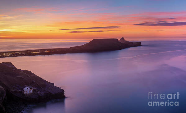 Rhossili Sunset Poster featuring the photograph Worms Head Sunset, Rhossili, Gower coast, Wales by Neale And Judith Clark