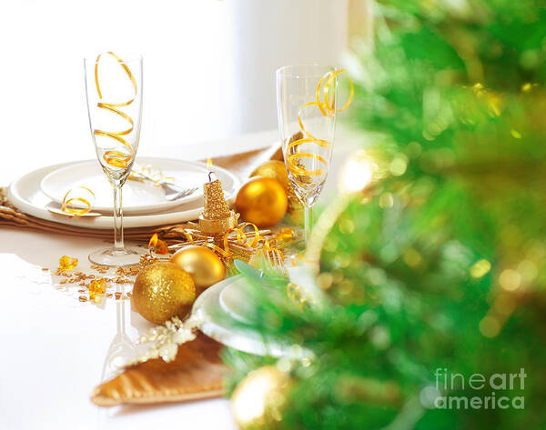 Adorn Poster featuring the photograph Christmas table setting #1 by Anna Om