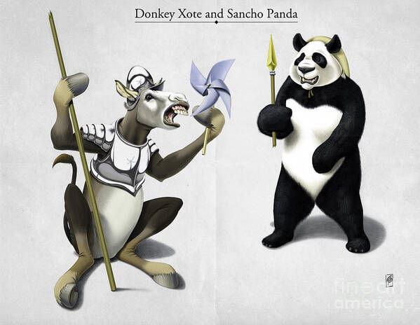 Donkey Poster featuring the mixed media Donkey Xote and Sancho Panda #1 by Rob Snow