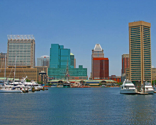 Skyline Poster featuring the photograph Inner Harbor view from Federal Hill docks #1 by Andy Lawless