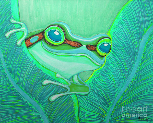 Frog Poster featuring the drawing Teal frog #1 by Nick Gustafson