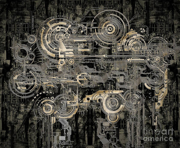 Design Poster featuring the mixed media Technically electronic background #1 by Diuno Ashlee