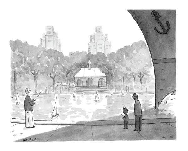 Regional New York City Problems
(bow Of Large Ship Casts A Shadow Over People Sailing Toy Sailboats In Central Park.)120846 Jpt Jason Patterson Poster featuring the drawing New Yorker April 25th, 2005 by Jason Patterson