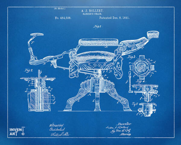 Barber Chair Poster featuring the digital art 1891 Barber's Chair Patent Artwork Blueprint by Nikki Marie Smith