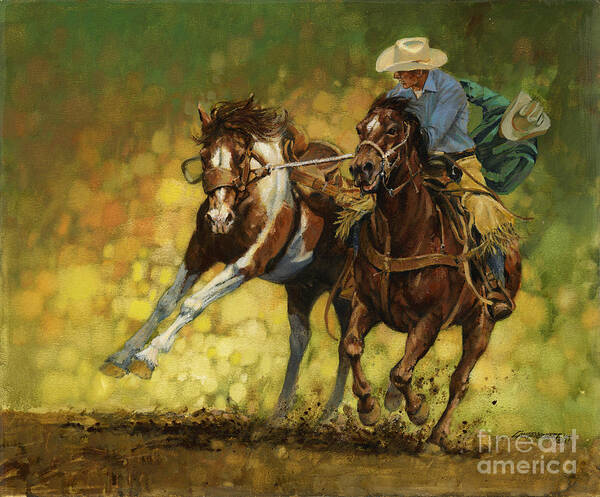 Don Langeneckert Poster featuring the painting Rodeo Pickup by Don Langeneckert