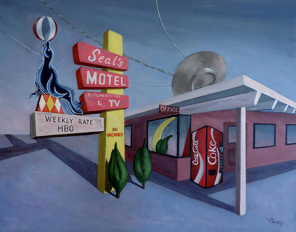 Roadside Attractions Poster featuring the painting Seal's Motel by Sally Banfill