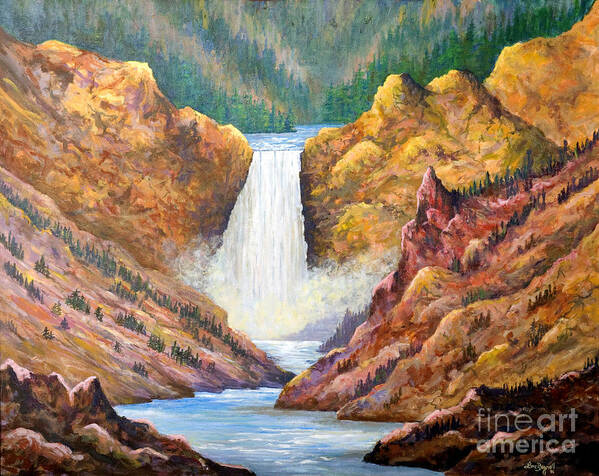 Waterfalls Poster featuring the painting Yellowstone Falls #1 by Lou Ann Bagnall