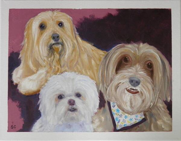 Dog Prints Poster featuring the painting 3 Cute Dogs by Sharon Casavant
