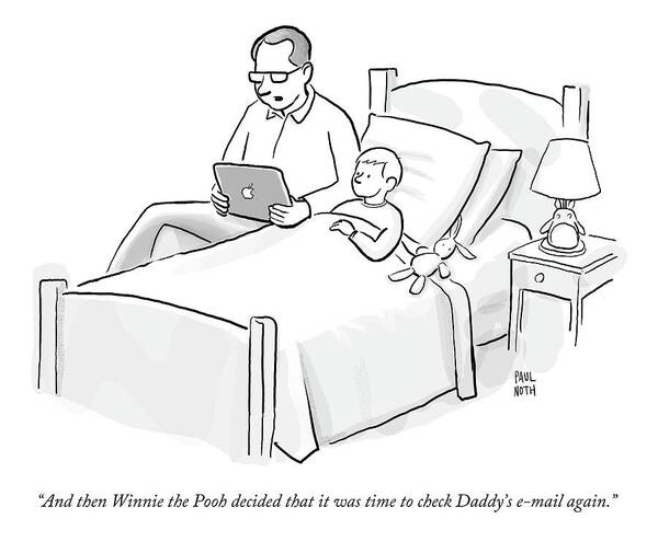 Email Poster featuring the drawing A Father Is Reading His Son A Bedtime Story by Paul Noth