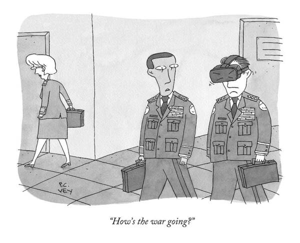 Virtual Reality Poster featuring the drawing A Military Defense Officer Asks A Second One by Peter C. Vey