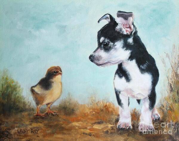 Baby Chick Poster featuring the painting A New Acquaintance by Wendy Ray