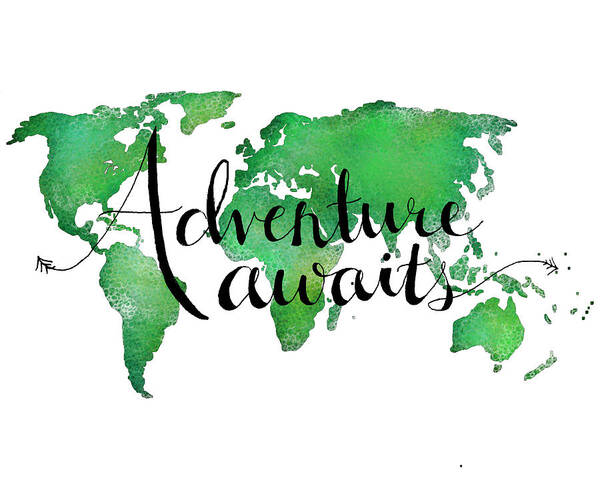 Adventure Poster featuring the digital art Adventure Awaits Green by Michelle Eshleman