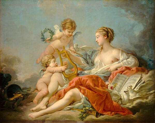 Francois Boucher Poster featuring the painting Allegory of Music by Francois Boucher