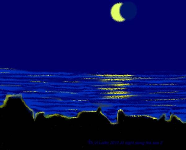 Night Sea Moonlight Reflection Water Poster featuring the digital art At night along the sea 2 by Dr Loifer Vladimir