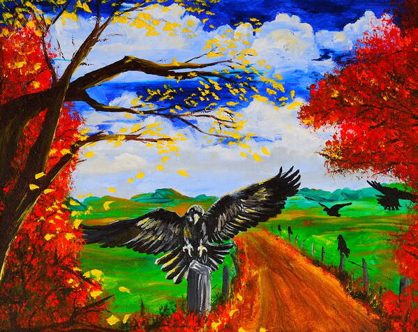 Crows Paintings Poster featuring the painting Back Roads Hangout by Cheryl Nancy Ann Gordon