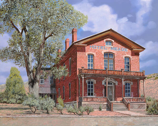 Montana Poster featuring the painting Bannock-Montana-hotel Meade by Guido Borelli