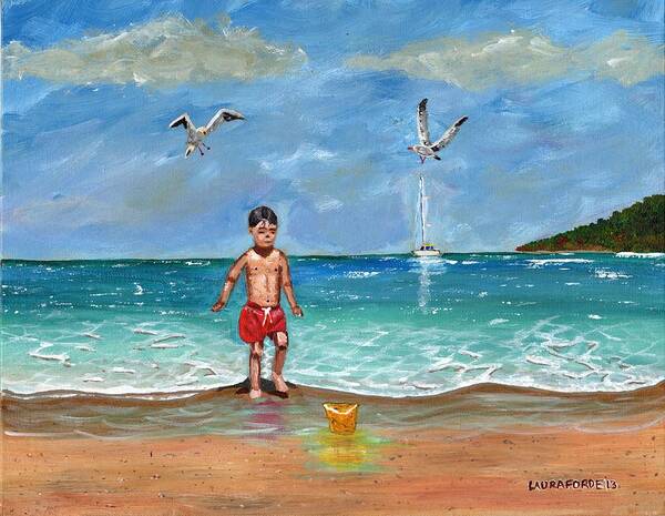 Seascape Poster featuring the painting Beach Day by Laura Forde