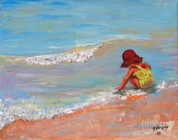 Beach Poster featuring the painting Beach Girl in Red Hat by Jeanne Forsythe