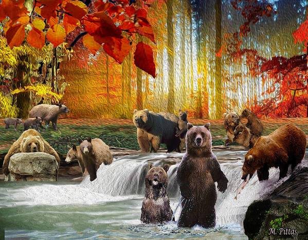 Bears Poster featuring the digital art Bear Heaven by Michael Pittas