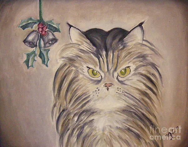 Cat Poster featuring the painting Belle with Silver Bells by Victoria Lakes