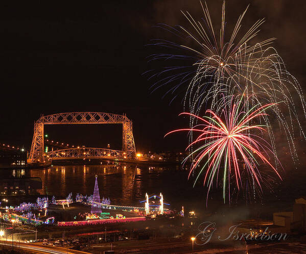 Bentleyville Tour Of Lights-duluth Mn-fireworks-final Night-lift Bridge-bayside Park-canal Park Poster featuring the photograph Bentleyville 2012 by Gregory Israelson