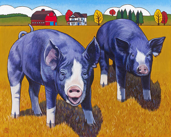 Pig Poster featuring the painting Big Pigs by Stacey Neumiller