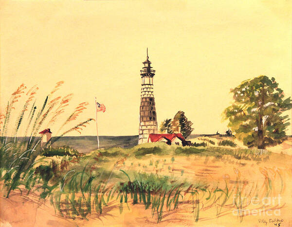 Big Sable Point Poster featuring the painting Big Sable Lighthouse 1945 by Art By Tolpo Collection