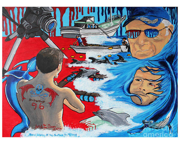 Taiji Poster featuring the painting Blood Dolphins of Taiji Surface On My Soul by Robert Timmons