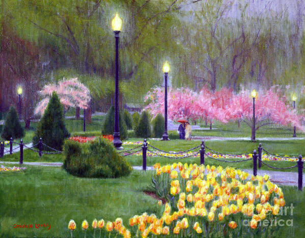 Boston Public Garden Poster featuring the painting Blossoms in the Rain by Candace Lovely