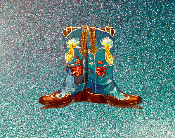 Boots Art Poster featuring the painting Blue Boots by Mayhem Mediums