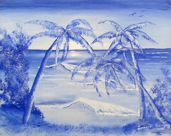 Monochrome Painting Poster featuring the painting Blue Paradise by Luis F Rodriguez