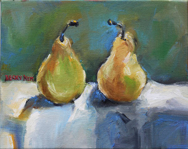 Oil Poster featuring the painting Bosc Pears by Becky Kim