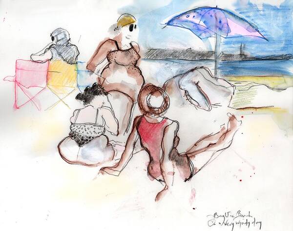 Beach Poster featuring the painting Brighton Beach on a Windy Day by Carolyn Weltman