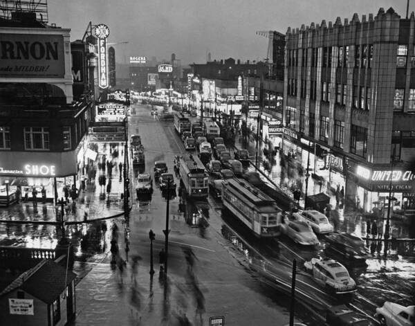 1946 Poster featuring the photograph Bronx Fordham Road At Night by Underwood Archives