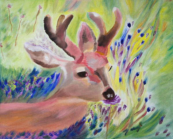 Deer Poster featuring the painting Budding Fields by Meryl Goudey