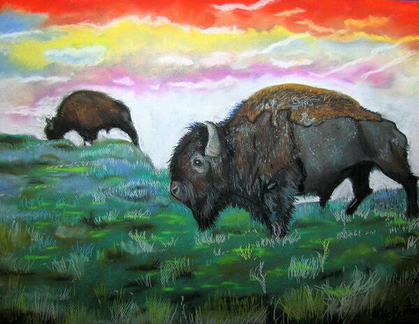 Bison Poster featuring the pastel Buffalo by Mike Benton