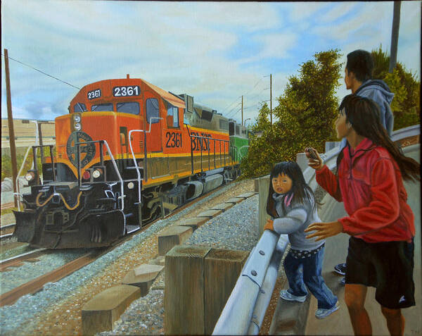 Train Poster featuring the painting Burlington Northern Santa Fe by Thu Nguyen