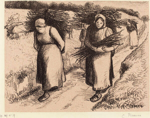 Camille Poster featuring the drawing Camille Pissarro French, 1830 - 1903, Peasants Carrying by Quint Lox