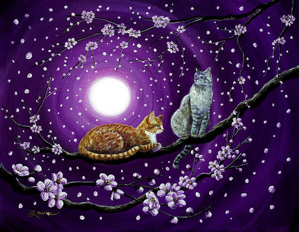 Violet Poster featuring the painting Cats in Dancing Cherry Blossoms by Laura Iverson