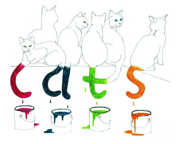 Cat Poster featuring the drawing Cats with Paint Cans by Patricia Overmoyer