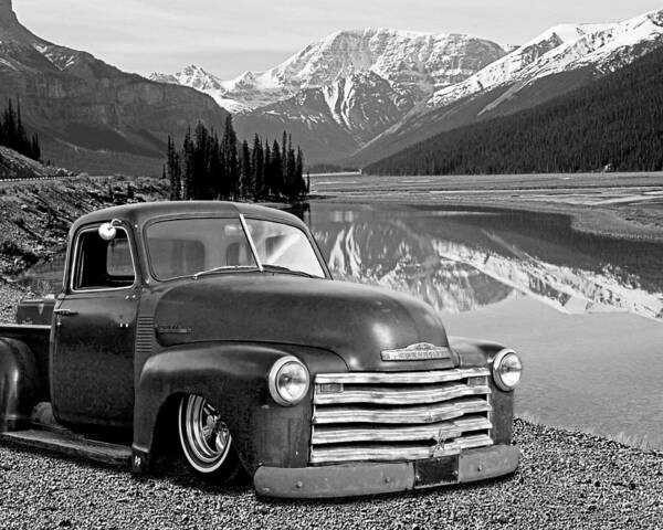 Chevrolet Truck Poster featuring the photograph Chevy Pickup in the Rockies in Black and White by Gill Billington