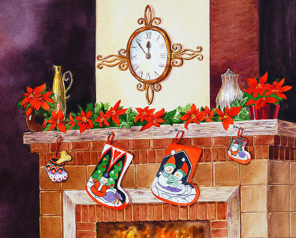 Christmas Poster featuring the painting Christmas Fireplace Time For Holidays by Irina Sztukowski