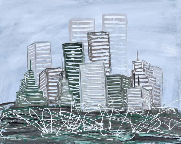 Melissa Smith Poster featuring the painting Cityscape Teal by Melissa Smith