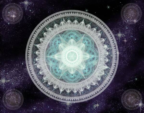 Corporate Poster featuring the digital art Cosmic Medallions Water by Shawn Dall