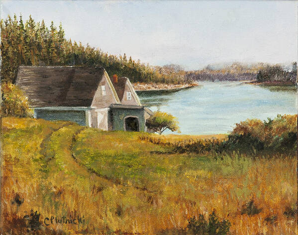 Seascape Poster featuring the painting Cottage Glow by Cindy Plutnicki