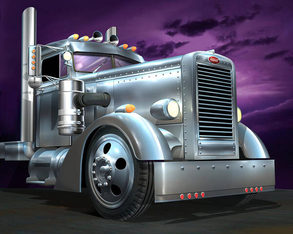 Peterbilt Poster featuring the digital art Custom Peterbilt Silver Ghost by Stuart Swartz