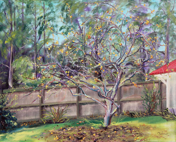Garden Landscape Painting Poster featuring the painting December Apples by Asha Carolyn Young
