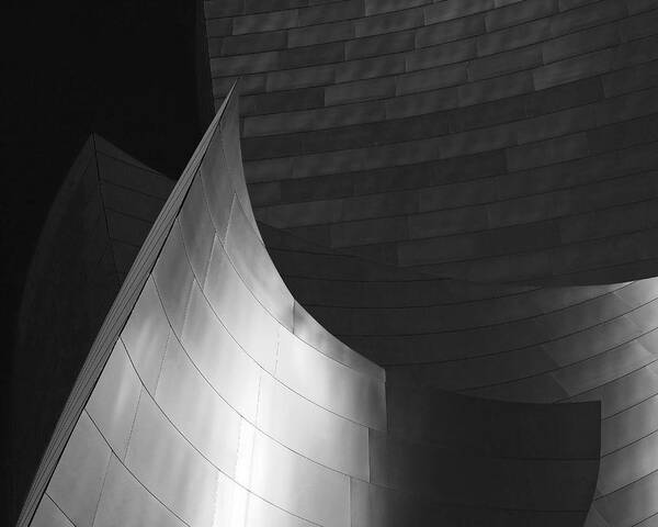 Walt Disney Concert Hall Poster featuring the photograph Disney Hall Abstract Black and White by Rona Black