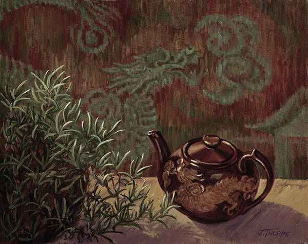 Dragon Poster featuring the painting Dragon Teapot by Jane Thorpe