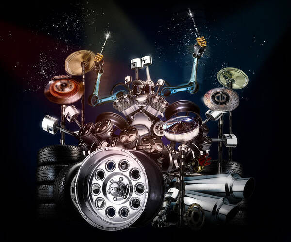 Drum Poster featuring the digital art Drum Machine - The Band's Engine by Alessandro Della Pietra